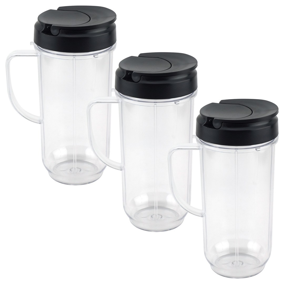 3 Pack 22 oz Tall Cup with Flip Top To-Go Lids Replacement Part for Magic Bullet 250W MB1001 Blenders