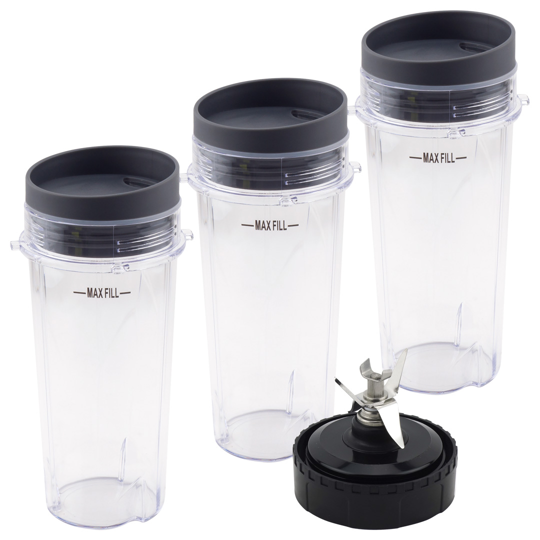 3 Pack 16 oz Cup with Lid and Extractor Blade Replacement Parts 303KKU 305KKU 322KKU770 Compatible with Nutri Ninja BL770 BL771 BL772 BL773CO BL780