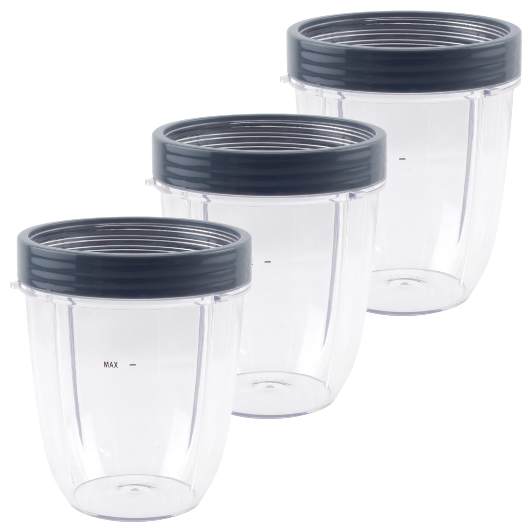 Lot Of 3 Nutri Ninja Blender Cups With 3 Lids and Blade 18 24 32 OZ