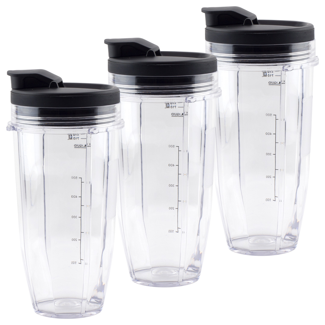 3 Pack 24 oz Cups with Spout Lids Replacement for Nutri Ninja BlendMax Duo with Auto-iQ Boost, Parts 483KKU486 528KKUN10